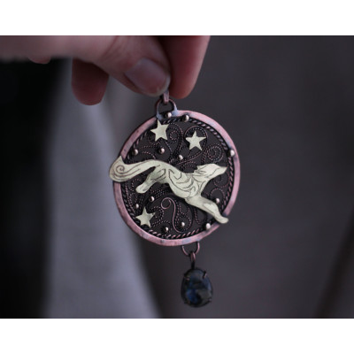 Copper filigree fox necklace