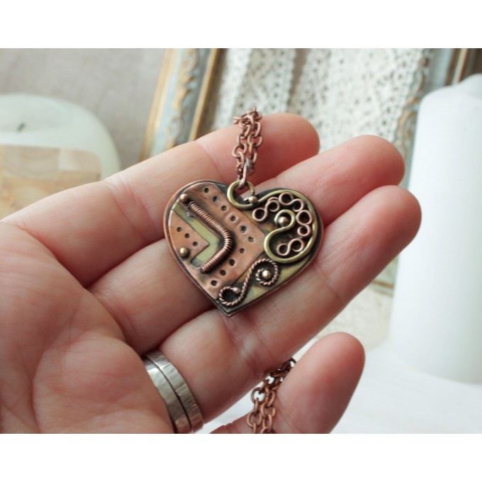 Steampunk Mechanic-Heart mixedmetal necklace