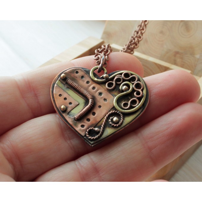 Steampunk Mechanic-Heart mixedmetal necklace