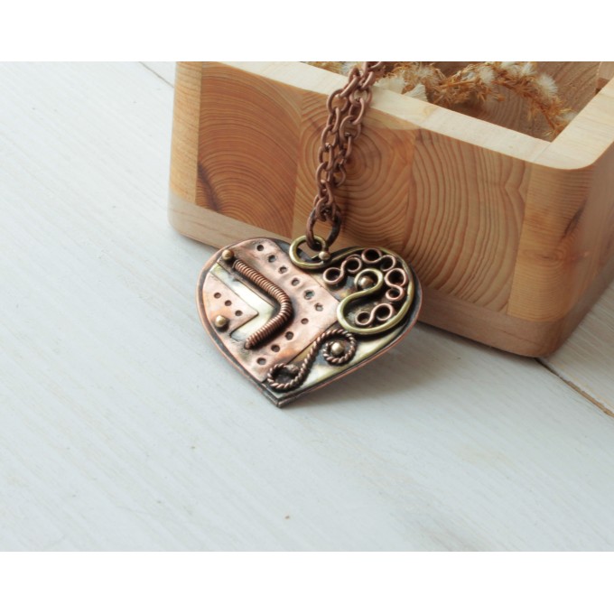 Steampunk Mechanic-Heart mixedmetal necklace
