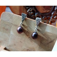 Silver black pearl earrings