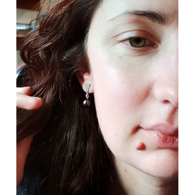 Silver black pearl earrings
