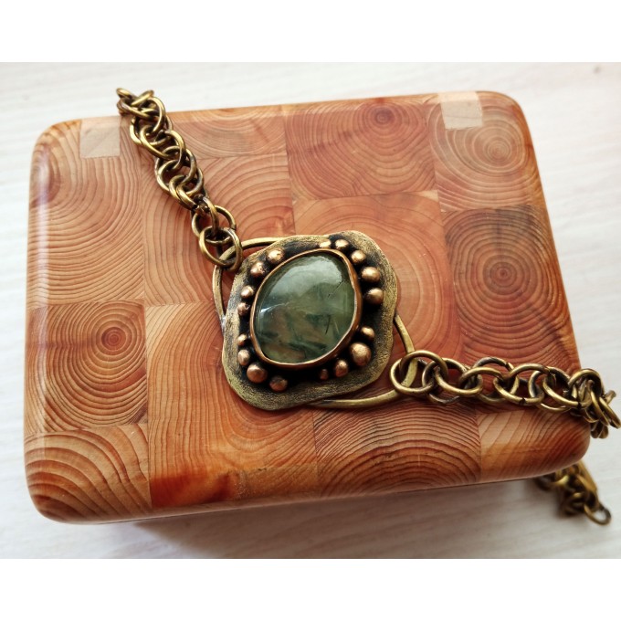Brass bracelet with phrenite
