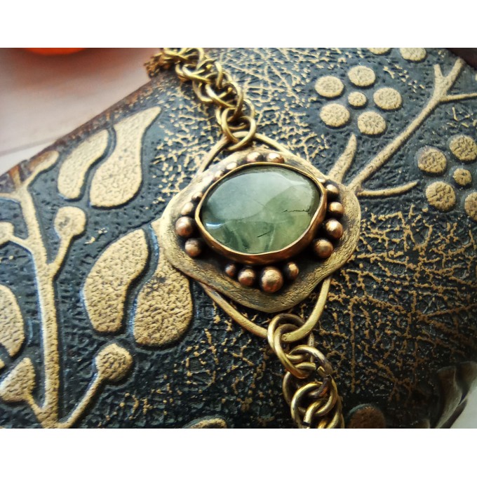Brass bracelet with phrenite