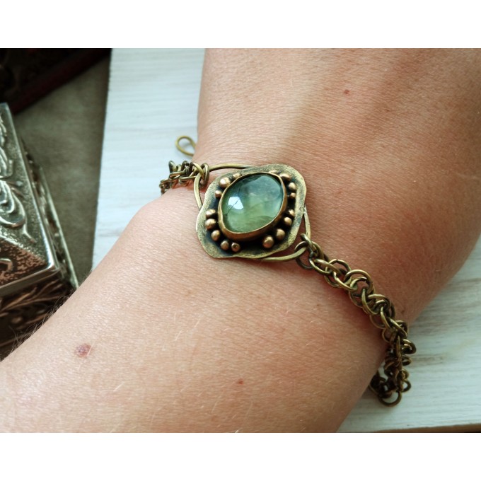 Brass bracelet with phrenite