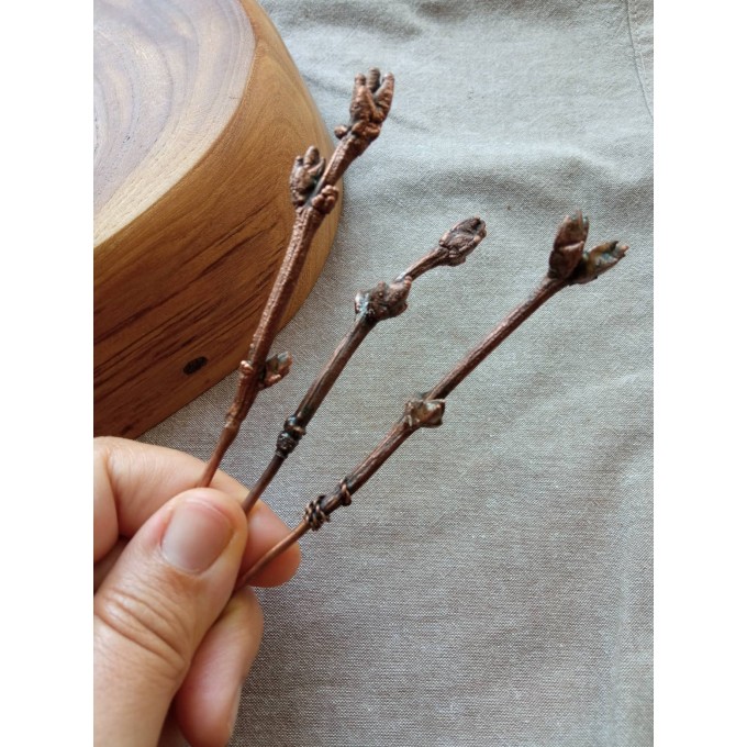 Copper hair-stick Lilac branch 