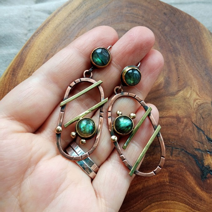 Mixedmetal labradorite earrings