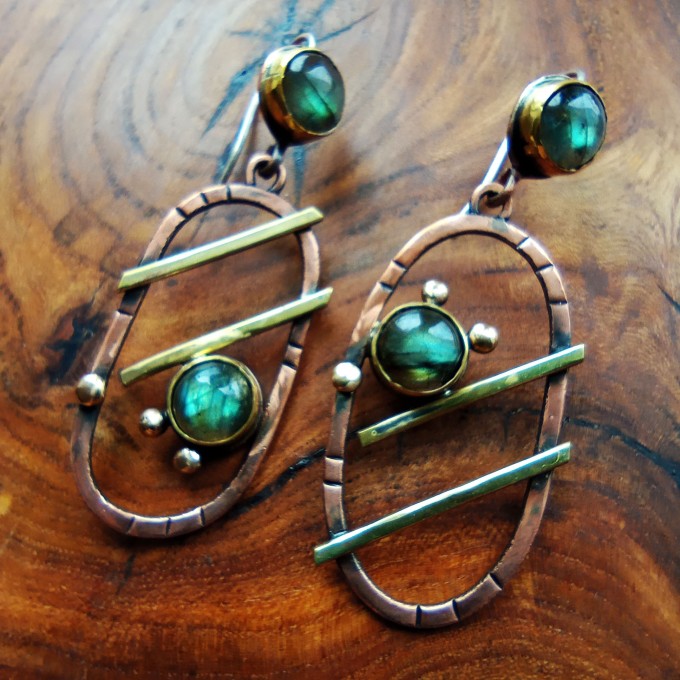 Mixedmetal labradorite earrings