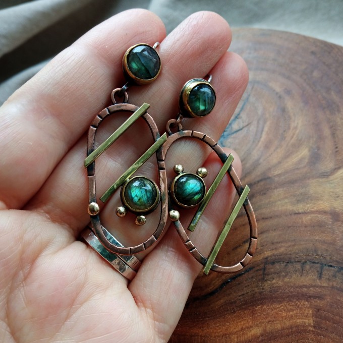 Mixedmetal labradorite earrings