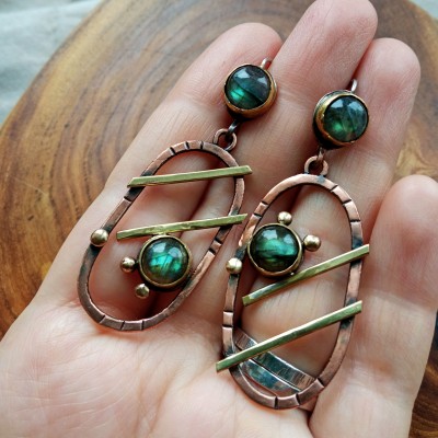 Mixedmetal labradorite earrings