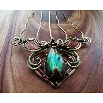 Labradorite copper-brass big haircomb