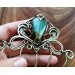 Copper-brass big hair comb with labradorite