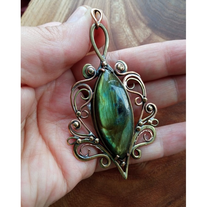 Big brass ans bronze labradorite pendant 