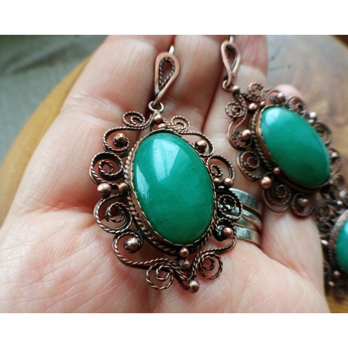 Copper filigree Victorian-style jewelry set