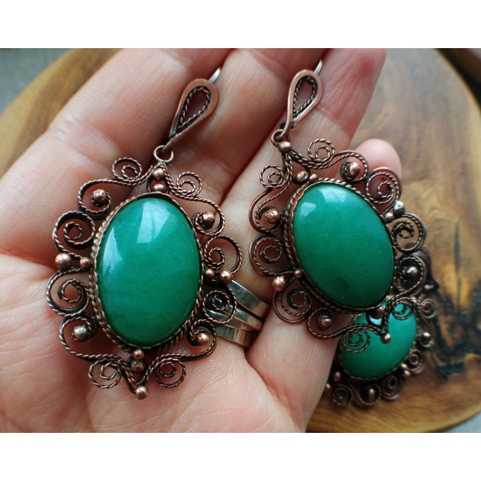 Copper filigree Victorian-style jewelry set