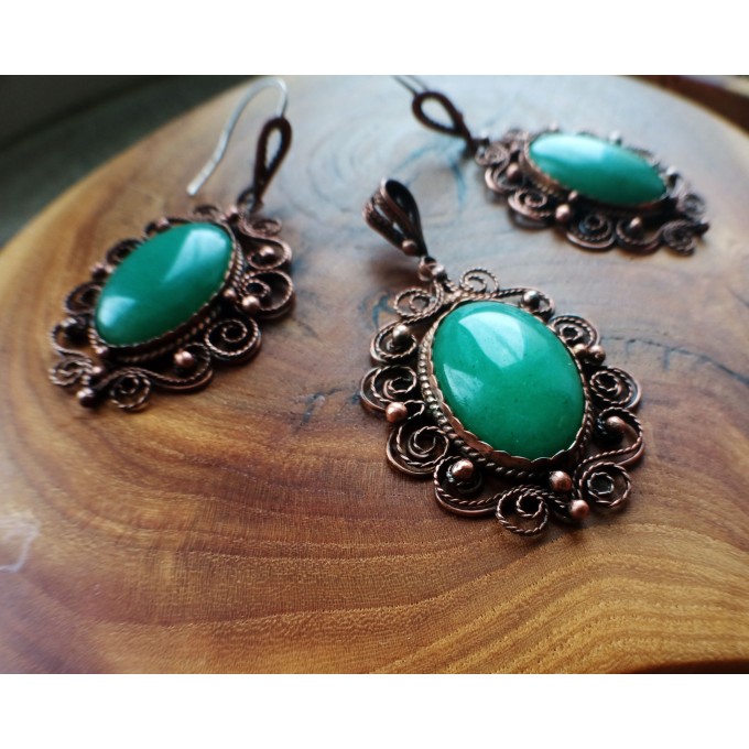 Copper filigree Victorian-style jewelry set