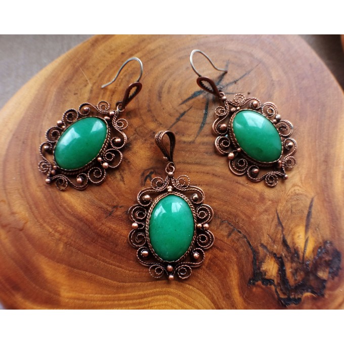 Copper filigree Victorian-style jewelry set