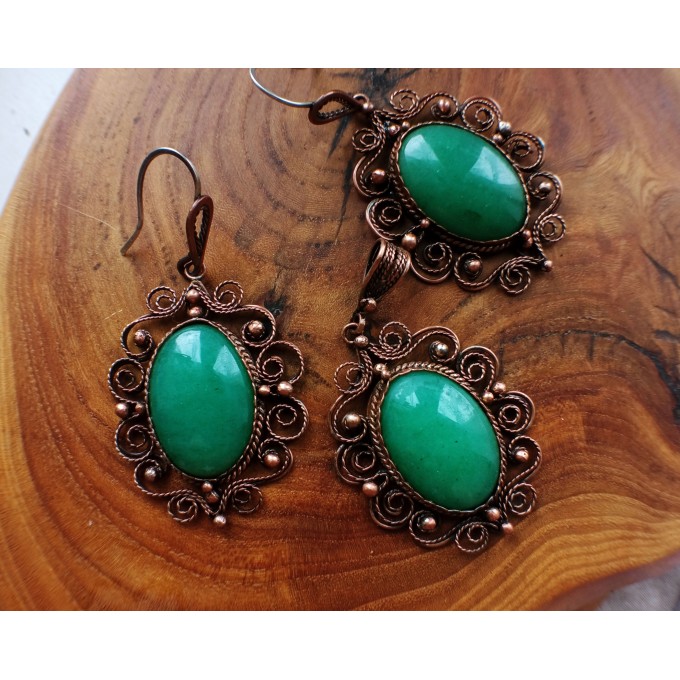 Copper filigree Victorian-style jewelry set