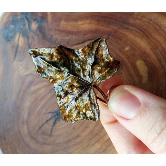 Copper maple leaf brooch