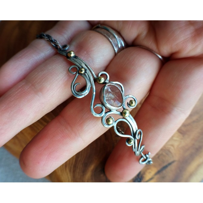 Silver bracelet with rutile quartz