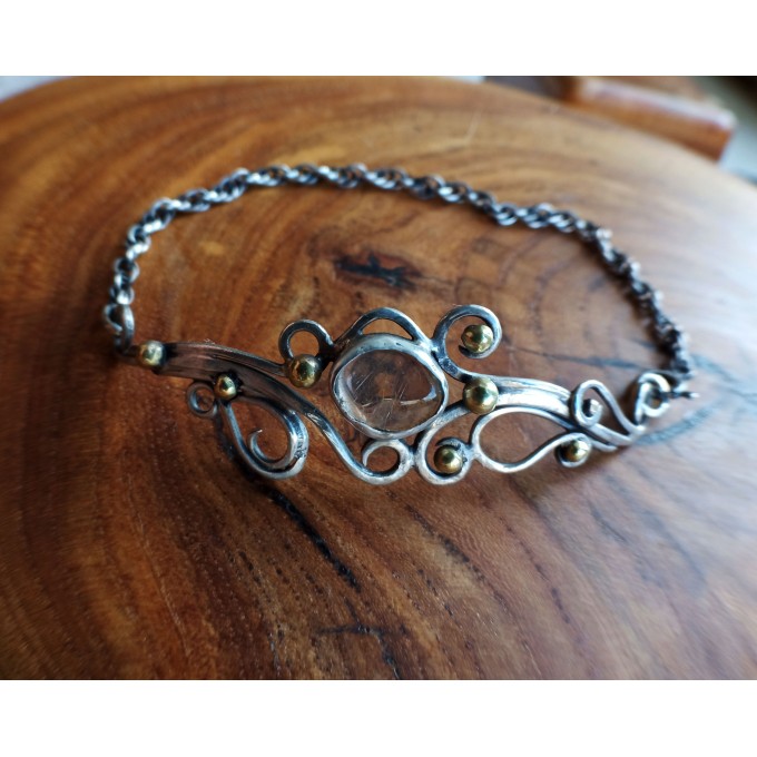 Silver bracelet with rutile quartz