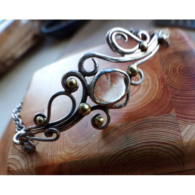 Silver bracelet with rutile quartz