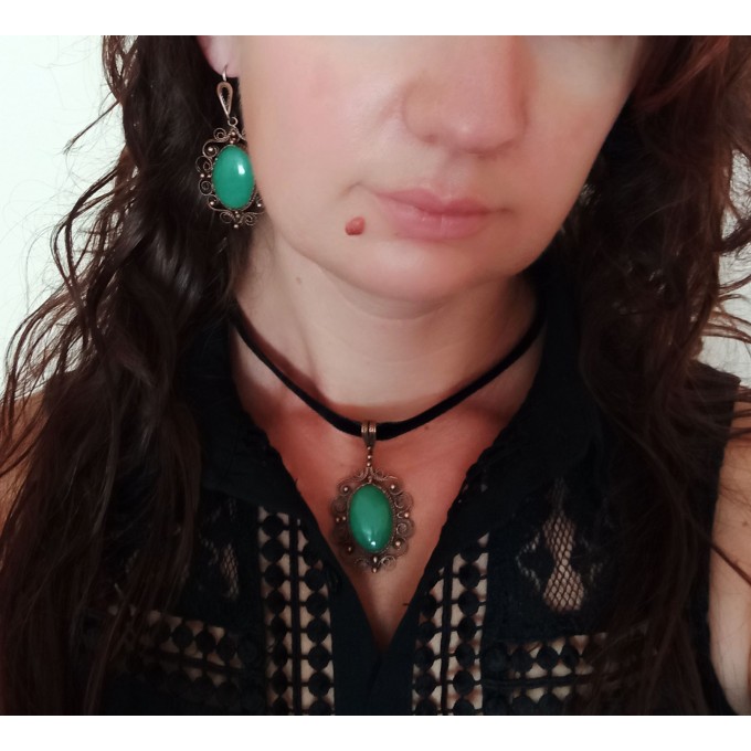 Copper filigree Victorian-style jewelry set