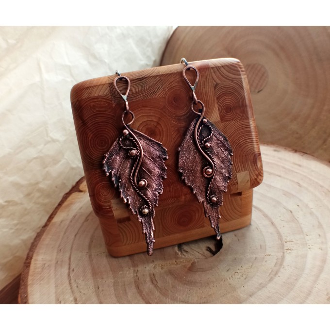 Copper leaf earrings