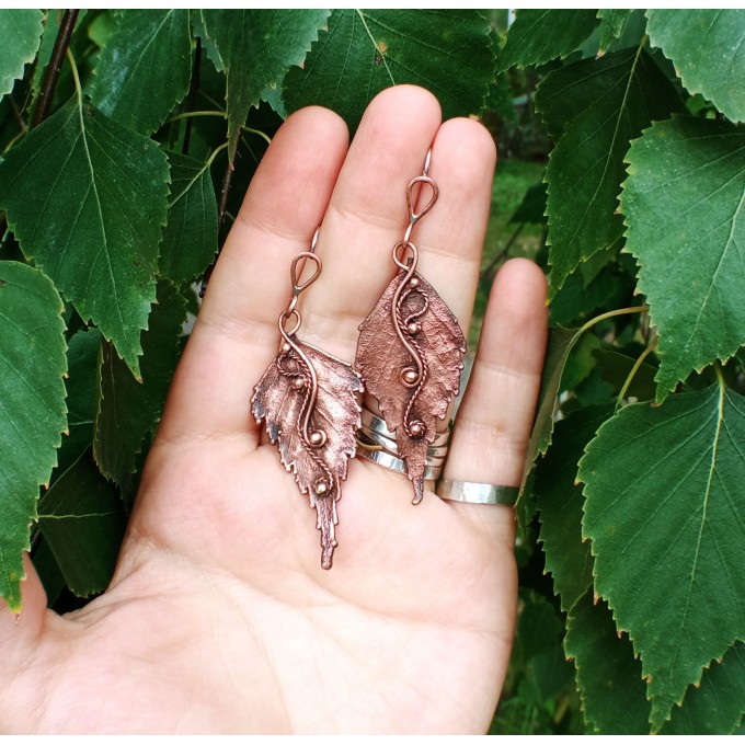 Copper leaf earrings