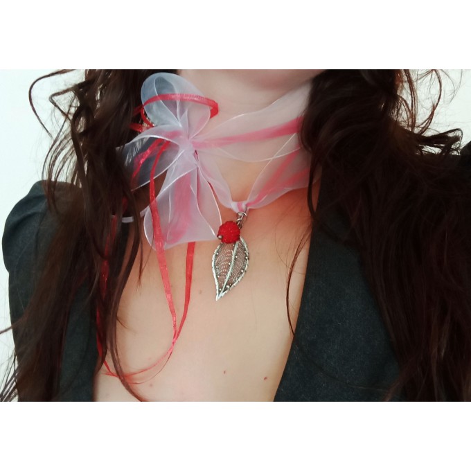 Silver filigree raspberry necklace lampwork