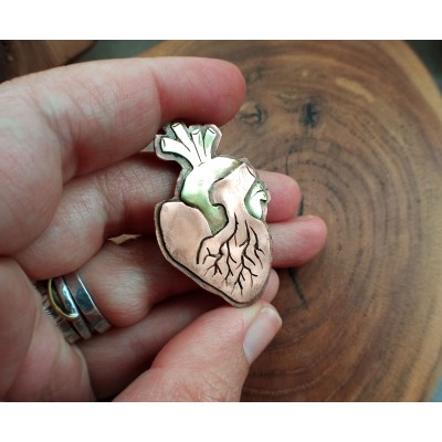 Copper-brass anatomic Heart brooch