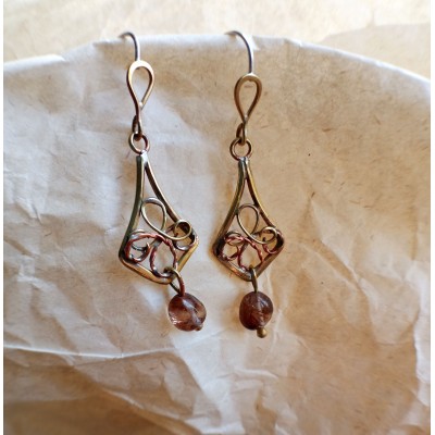Brass earrings with rutile quartz