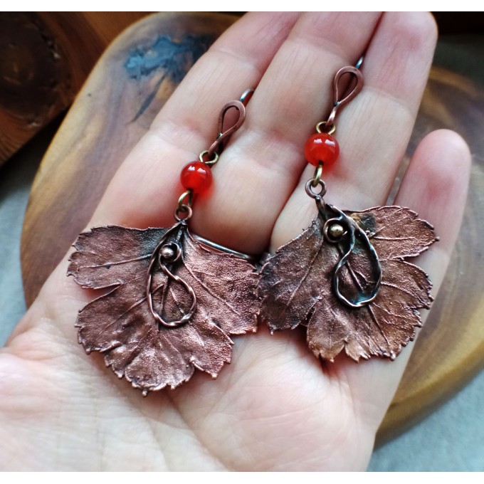 Copper leaf earrings