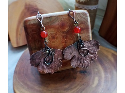 Copper earrings with leaf