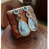 Brass earrings with quartz and apatite