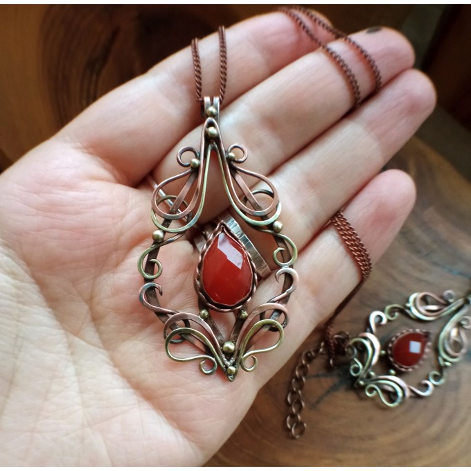 Carnelian jewelry set earrings and necklace