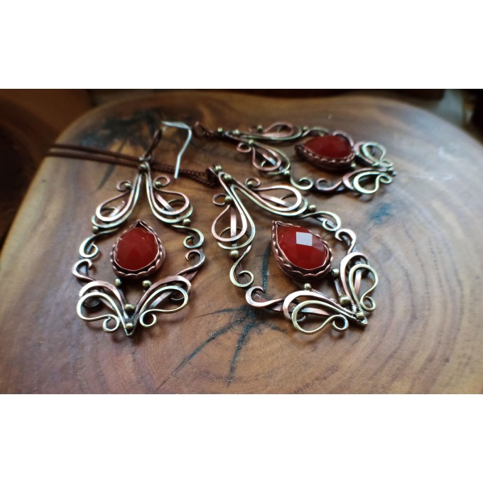 Carnelian jewelry set earrings and necklace