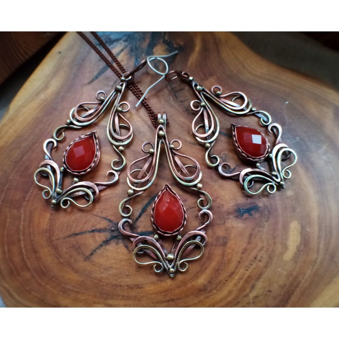Carnelian jewelry set earrings and necklace
