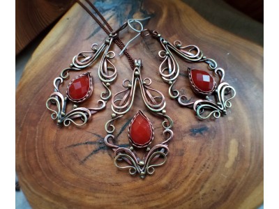 Carnelian jewelry set earrings and necklace