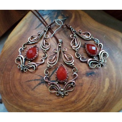 Carnelian jewelry set earrings and necklace