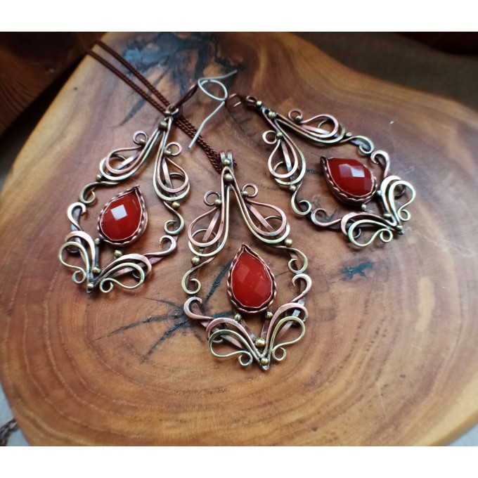 Carnelian jewelry set earrings and necklace