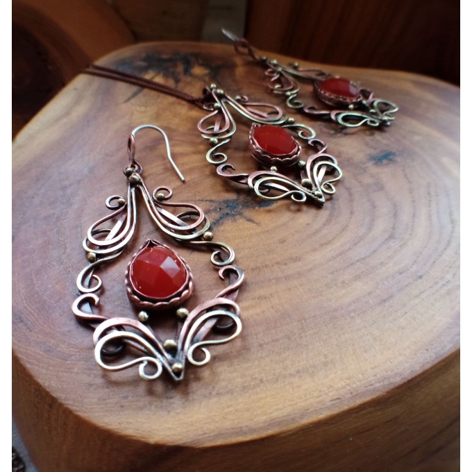 Carnelian jewelry set earrings and necklace