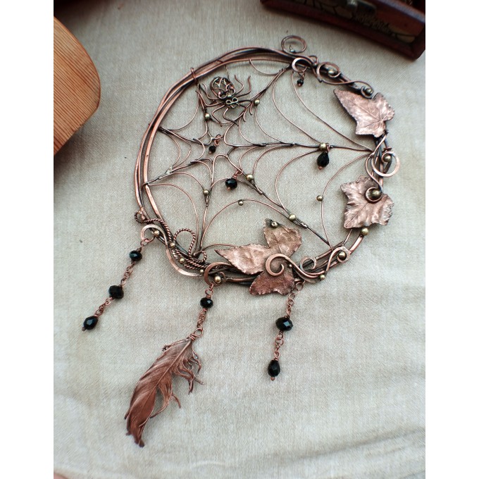 Spider web dream catcher copper wall decor 