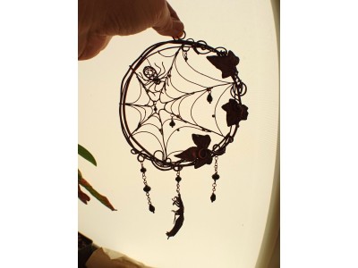 Spider web wall decor dream catcher made of copper with black beads