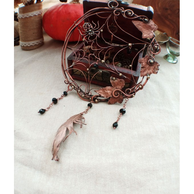 Spider web dream catcher copper wall decor 