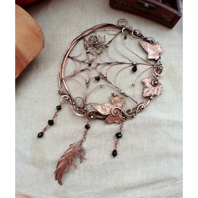 Spider web dream catcher copper wall decor 
