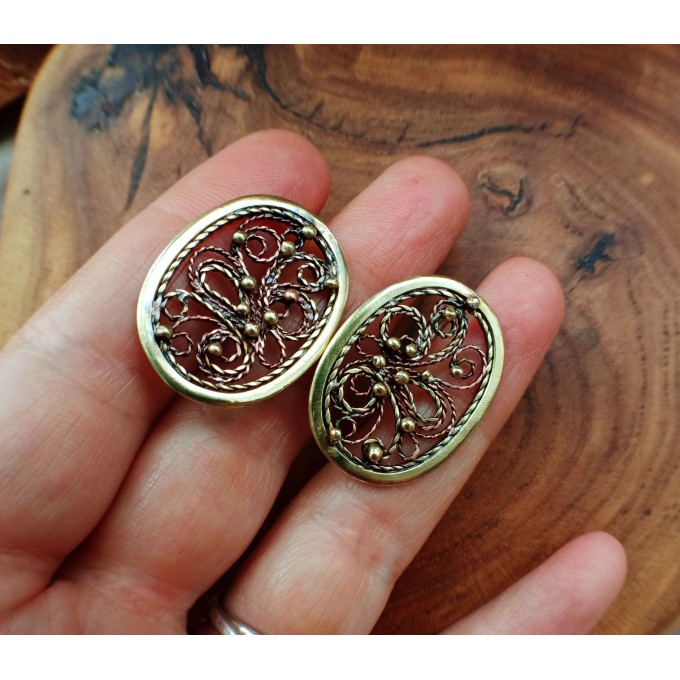 Filigree copper and brass earrings 