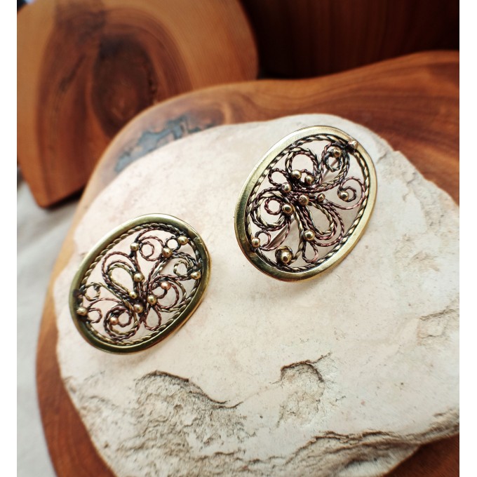 Filigree copper and brass earrings 