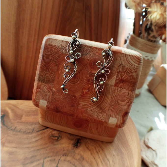 Copper and brass filigree earrings