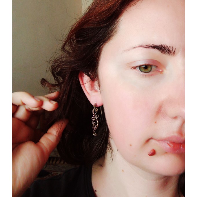 Copper and brass filigree earrings